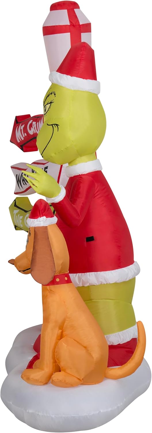 Christmas Inflatable Grinch and Max with Lamp Post, 6 ft Tall F538200
