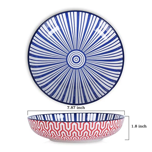 Porcelain Pasta Bowls Set of 6, 8 Inch Wide, Microwave & Dishwasher Safe O6023