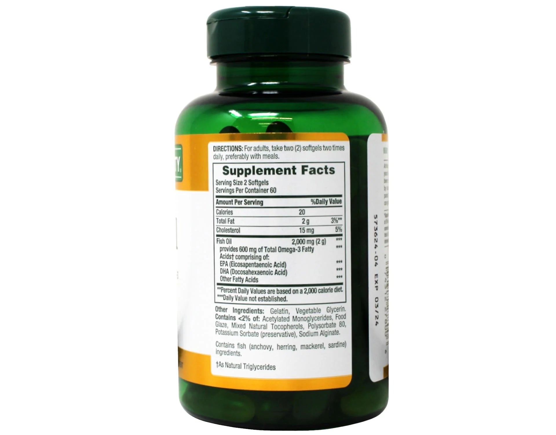 Odorless Fish Oil 1000 mg with Omega 3 Softgels, 120 Count, 2 Pack H41488