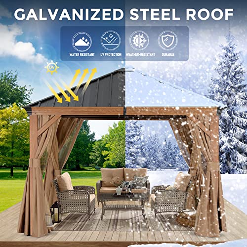 Outdoor Metal Hardtop Gazebo 8x8 with Netting and Curtain for Patio Backyard R36696