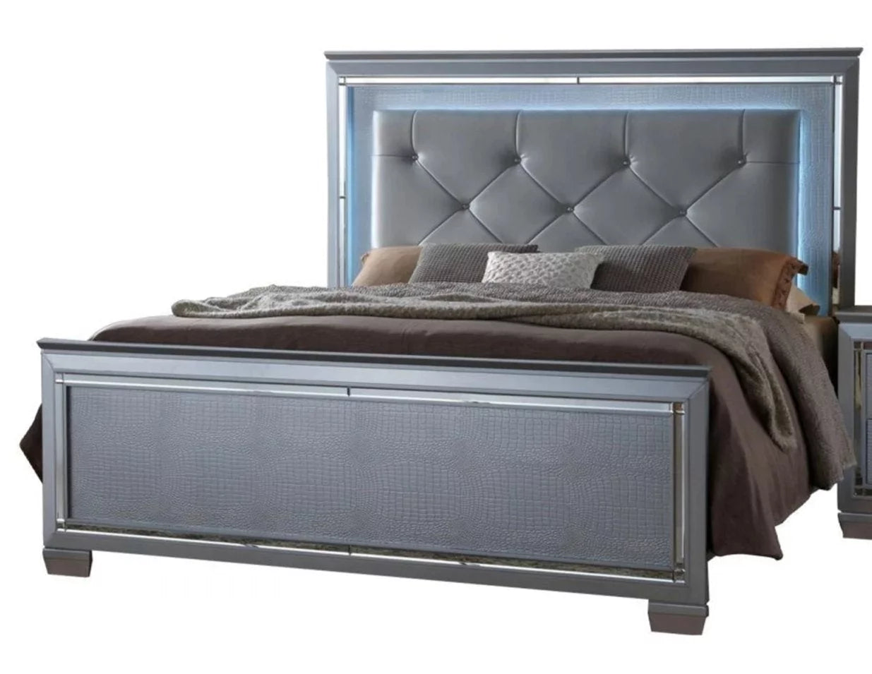 Queen Size LED Backlit Upholstered Headboard Bed R37428
