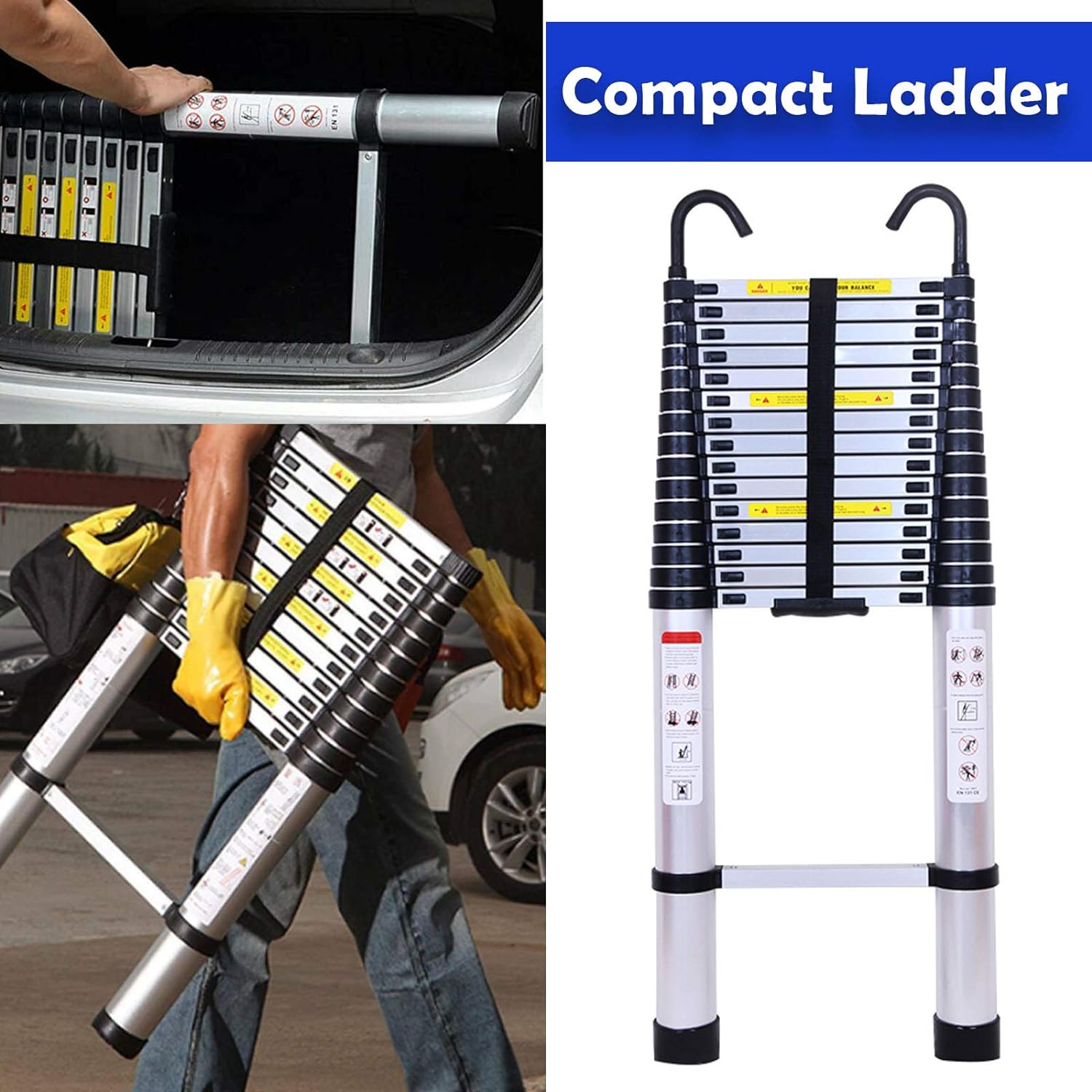 Aluminum Telescoping Ladder, Adjustable Height, 330lbs Load Capacity V30077