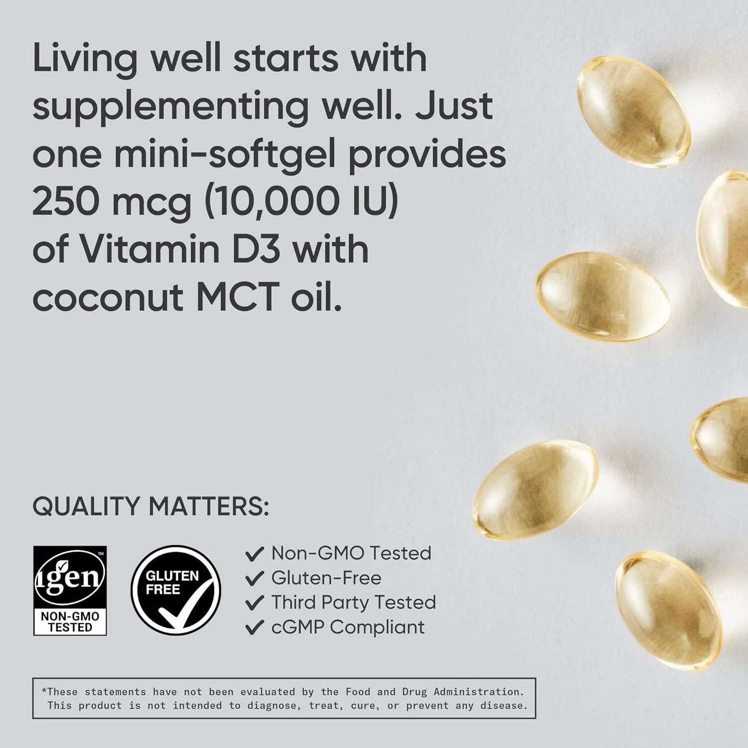 Vitamin D3 10,000 IU with Coconut MCT Oil Supplement, 120 Softgels L359399