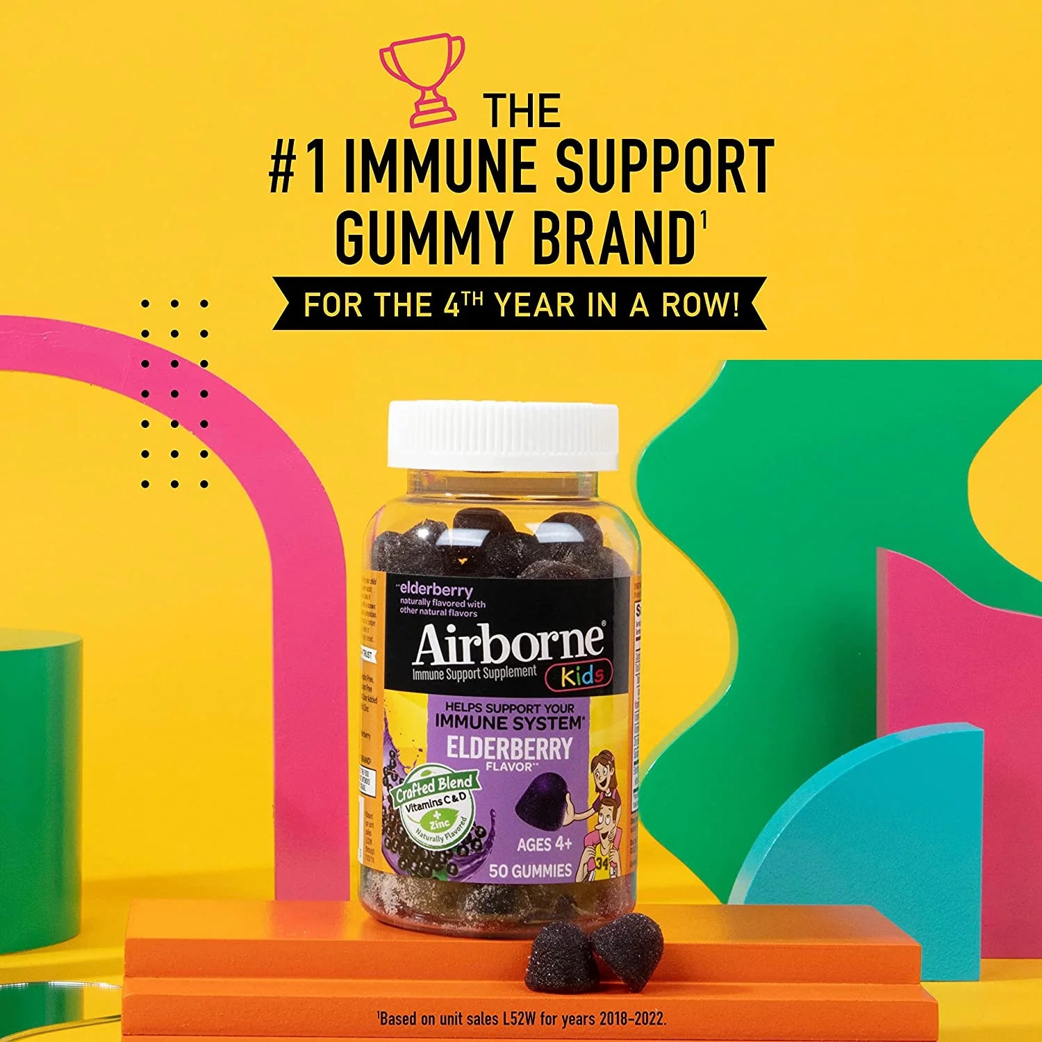 Elderberry Zinc & Vitamin C Gummies for Kids Immune Support, 50 Count A43238