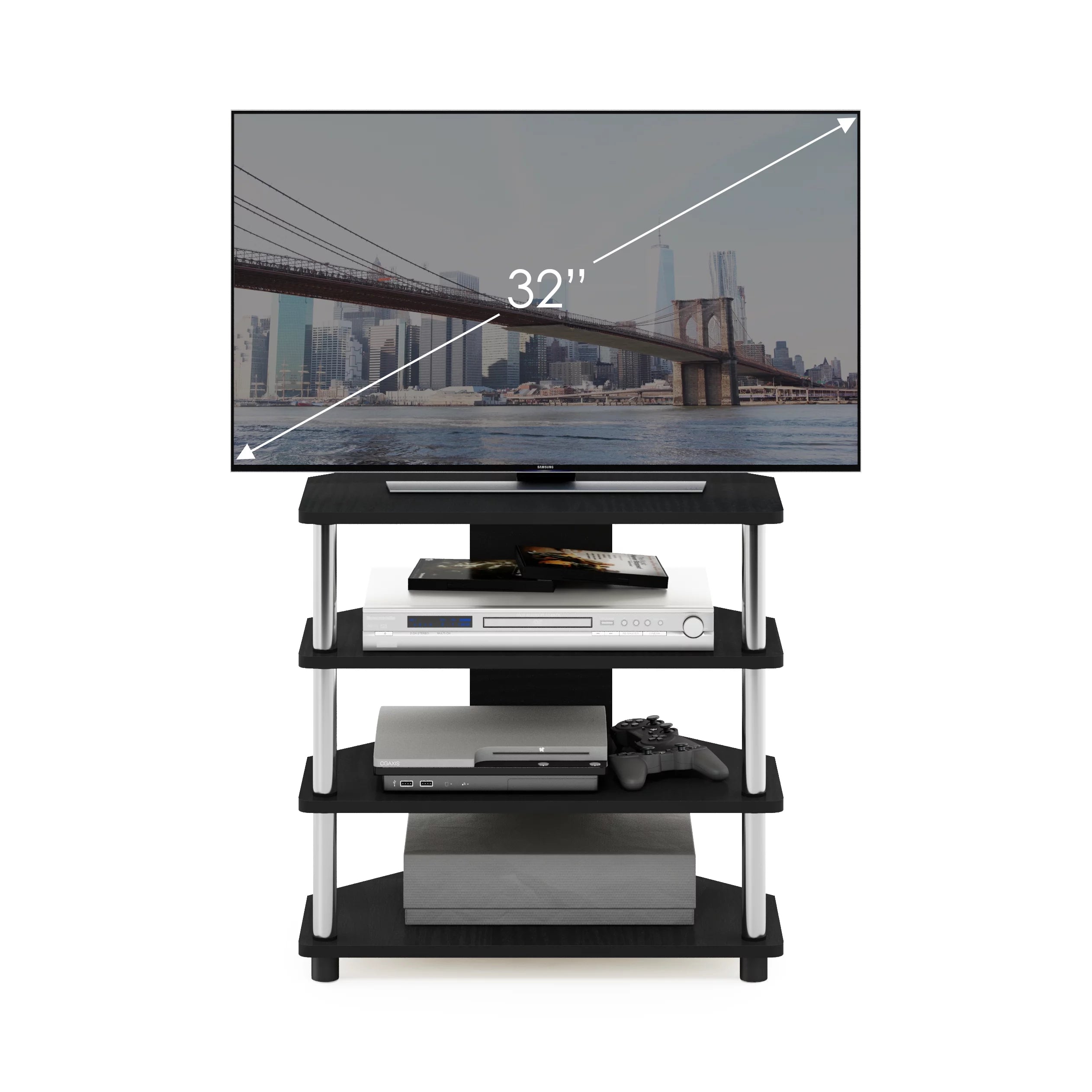 4-Tier Petite TV Stand, Americano, Stainless Steel Tubes A485325