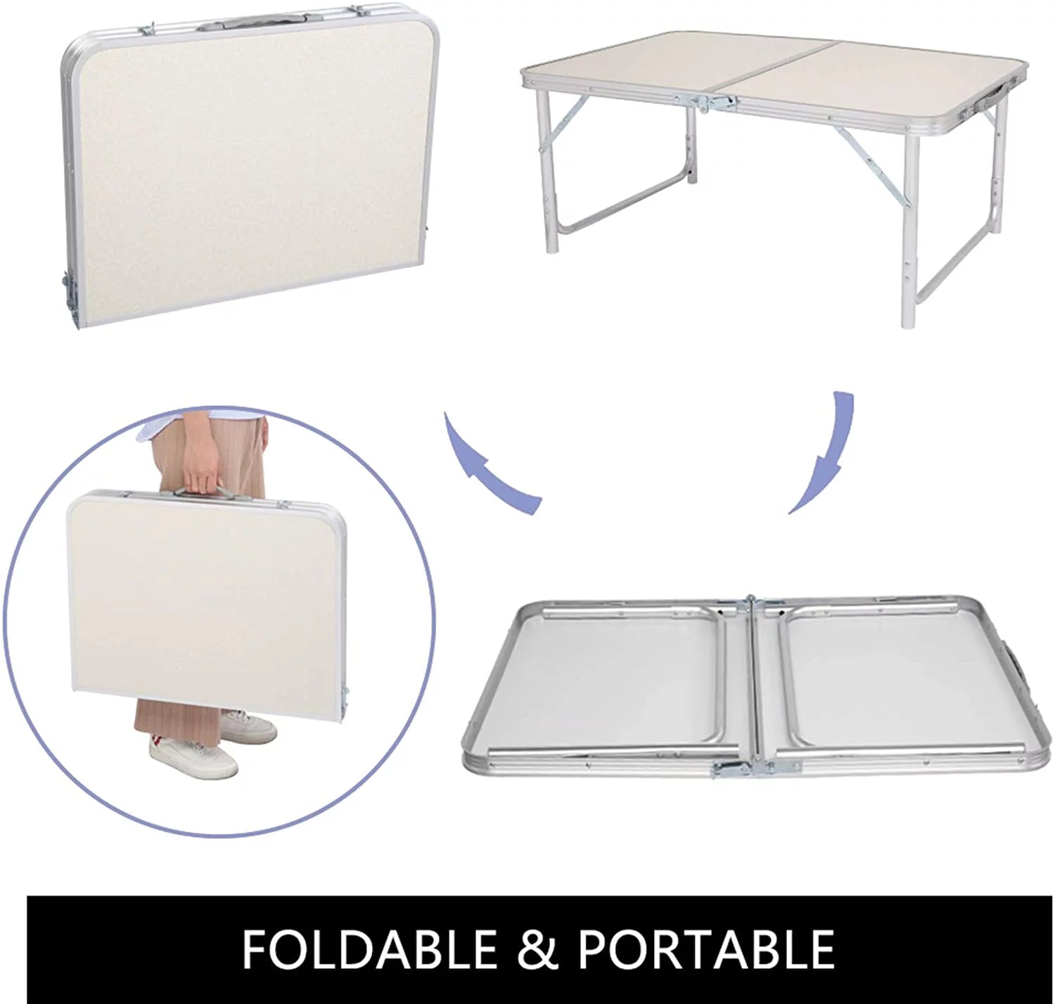 Aluminum Folding Camping Table, Height Adjustable Portable Outdoor Card Table Q337187