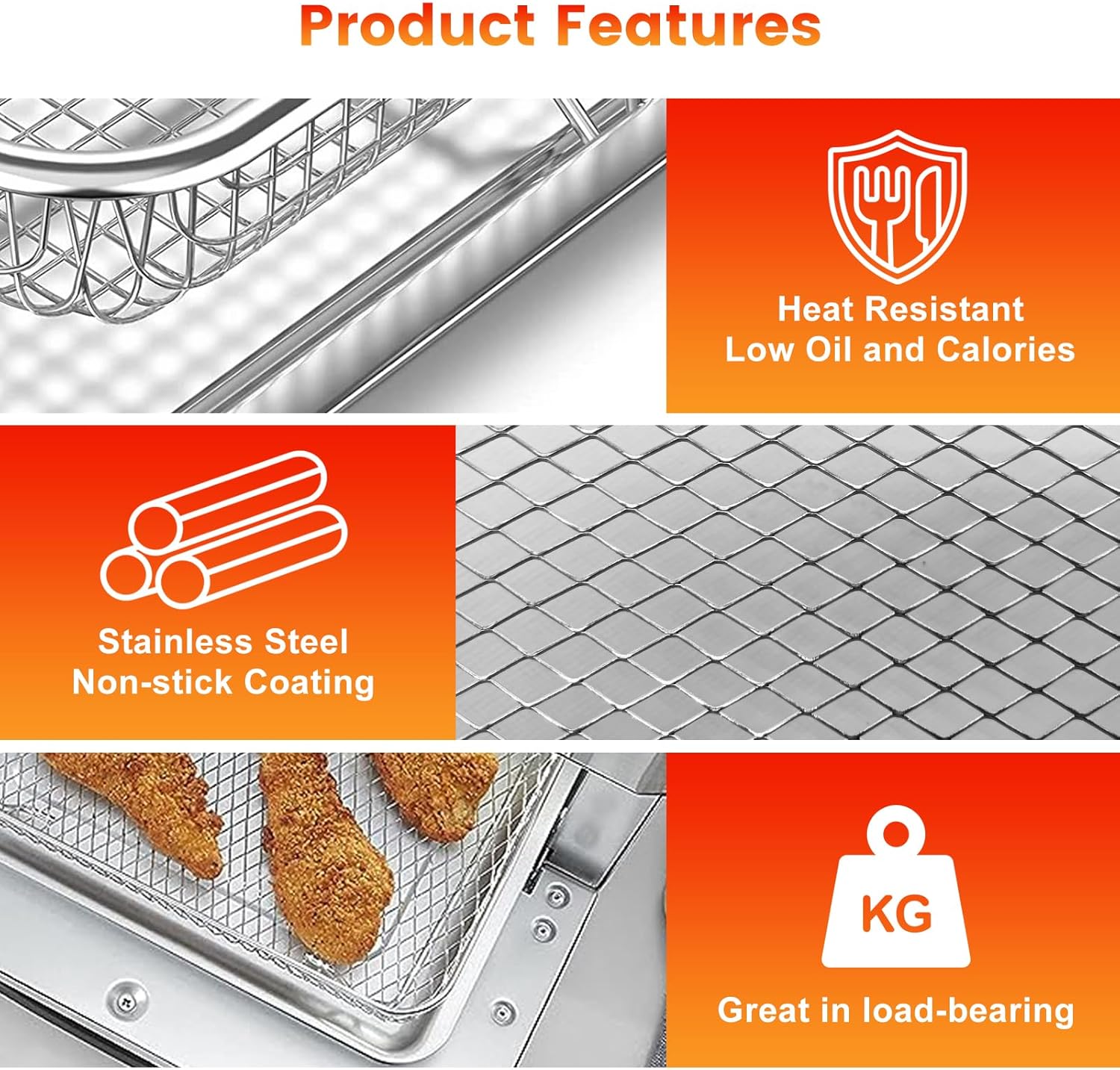 Air Fryer Tray Replacement, 10.7 x 9.8 Inch Non-stick Mesh Basket, Dishwasher Safe M1663