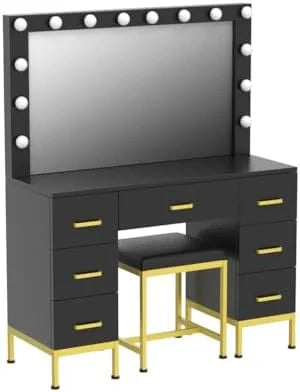 Vanity Set with Lighted Mirror and Cushioned Stool Z6449