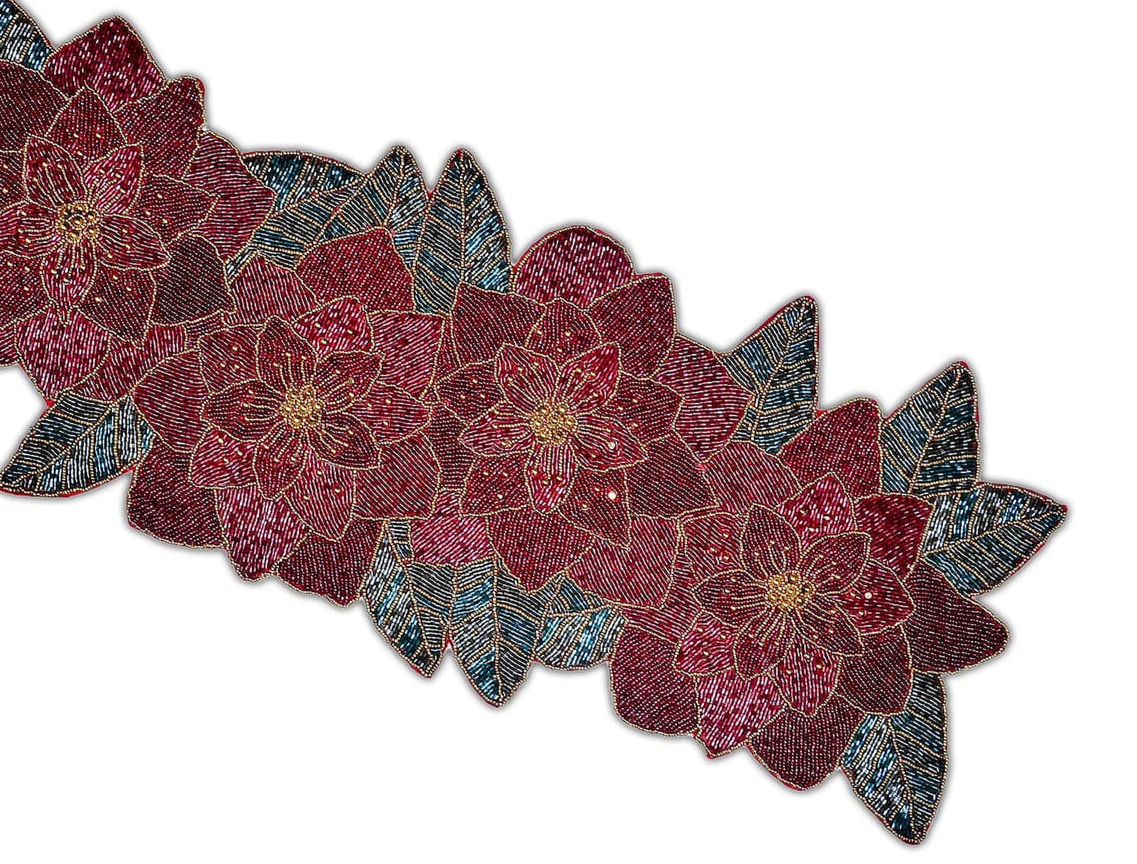 Beaded Christmas Floral Table Runner 13x36 Inch V80688