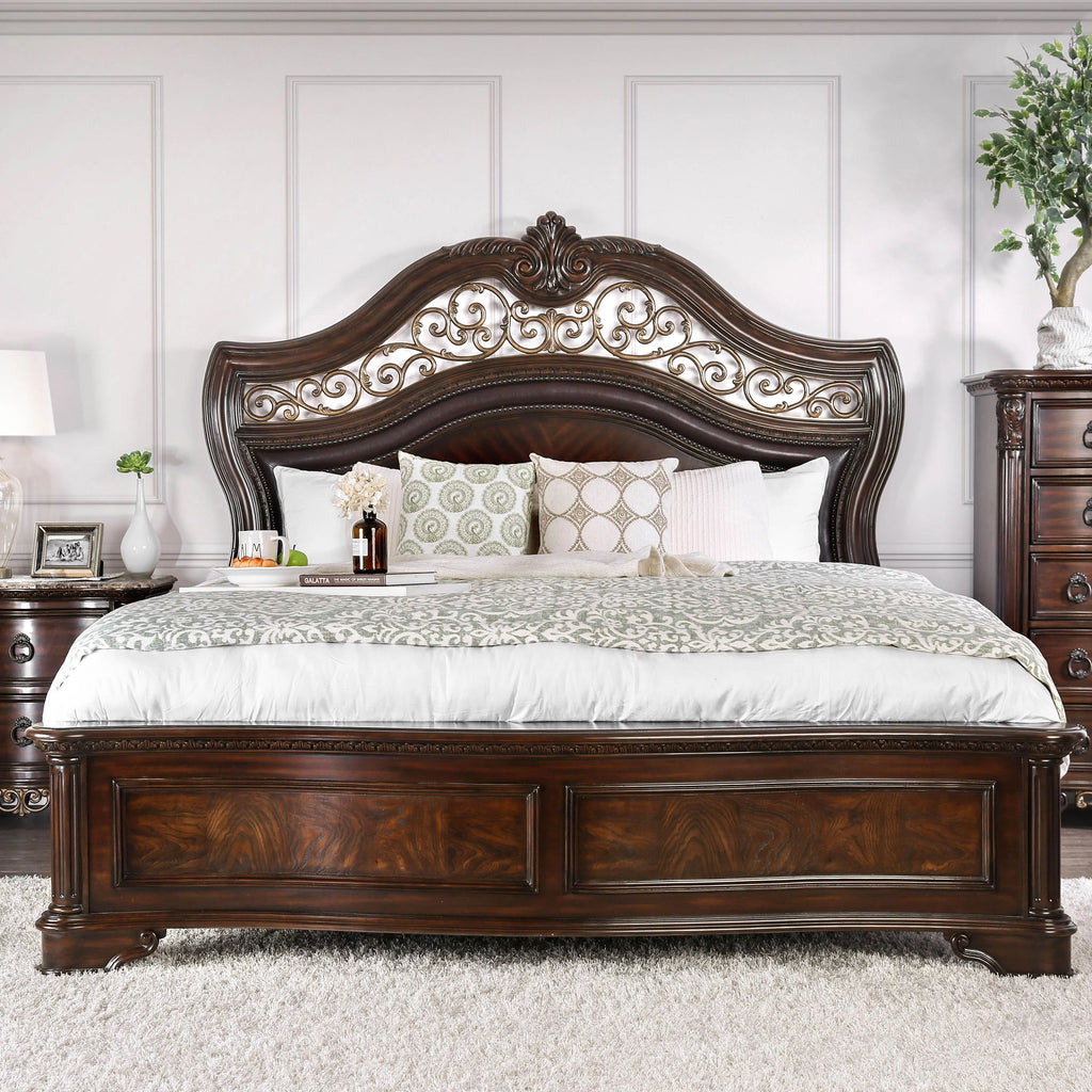 Wood Panel Bed, Queen, Brown Cherry P210411