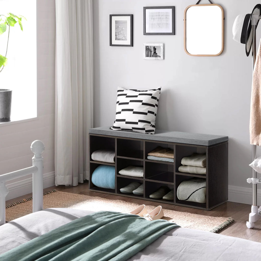 Shoe Storage Bench with 3-Tier Shoe Rack and Adjustable Shelves L2474