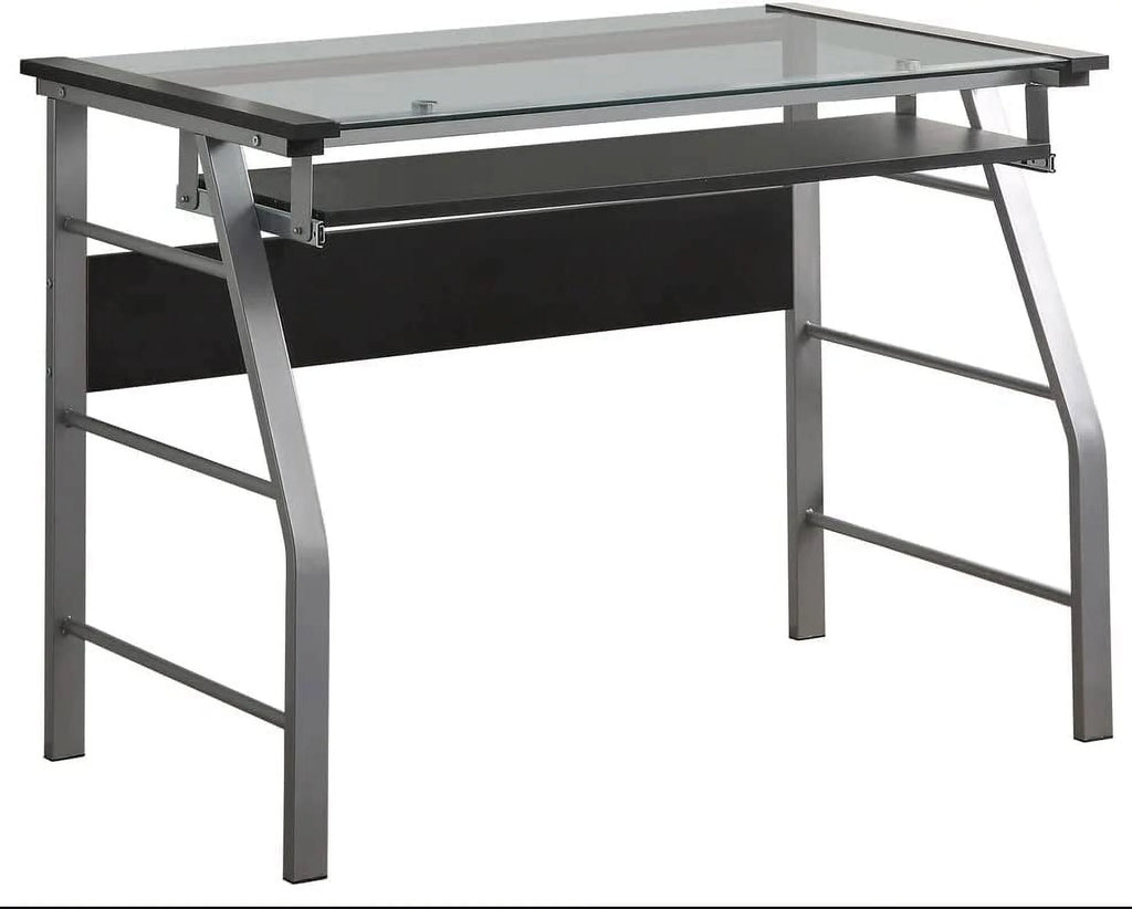 Metal and Glass Top Home Office Computer Desk Silver Finish H279