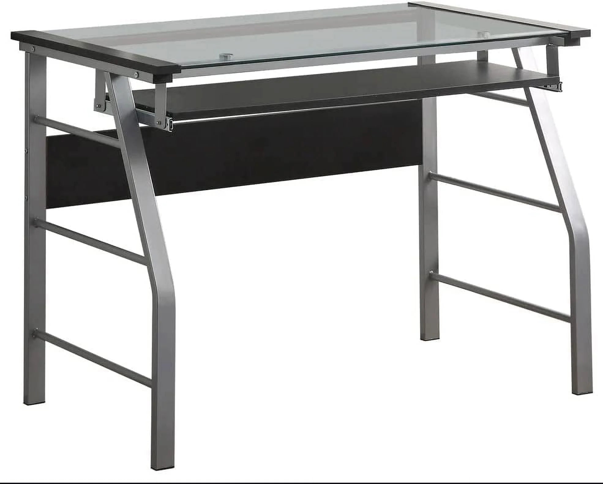 Metal and Glass Top Home Office Computer Desk Silver Finish H279