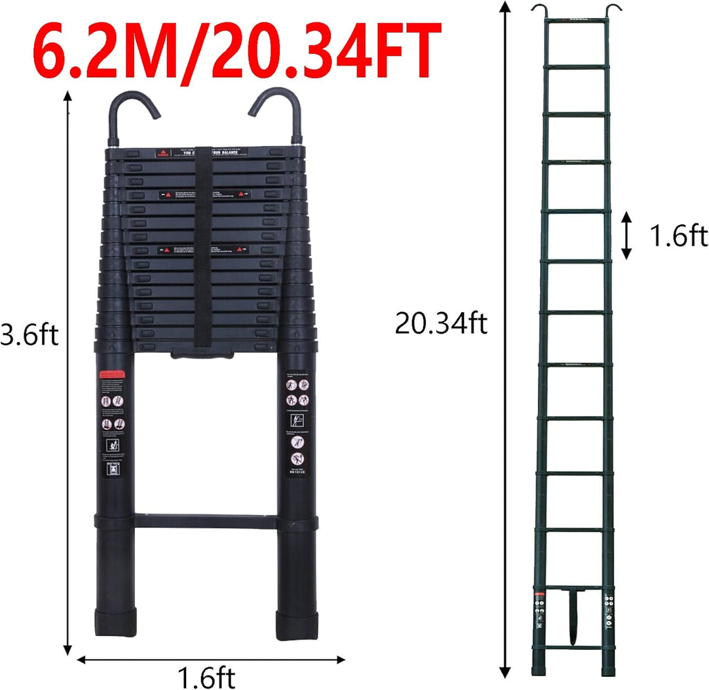 Aluminum Telescoping Ladder with Detachable Roof Hooks, 20 FT, Lightweight D360