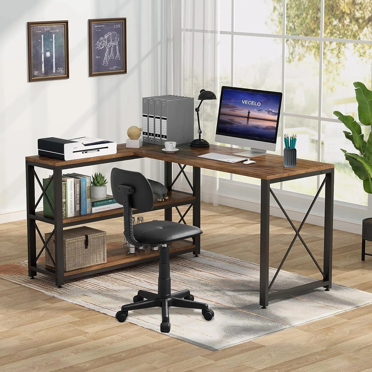 Armless Office Chair, Low-Back Adjustable Height Desk Chair, Black T211755