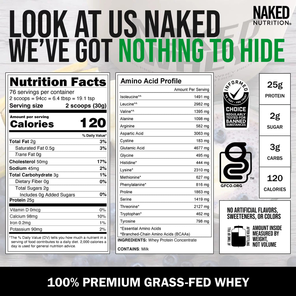 Grass Fed Unflavored Whey Protein Powder, 5LB, 76 Servings J16919
