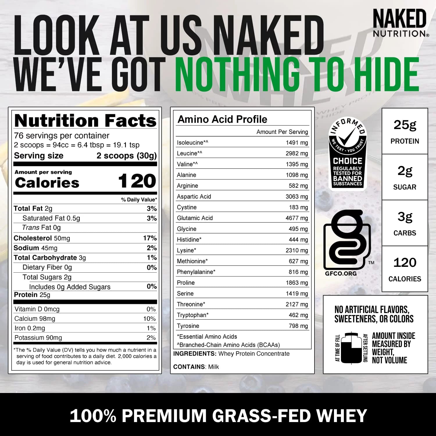 Grass Fed Unflavored Whey Protein Powder, 5LB, 76 Servings J16919