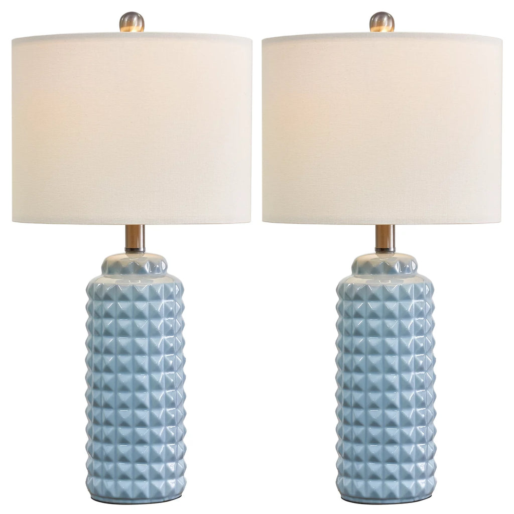 Ceramic Table Lamp for Living Room Bedroom, Light Blue, Set of 2 X857439