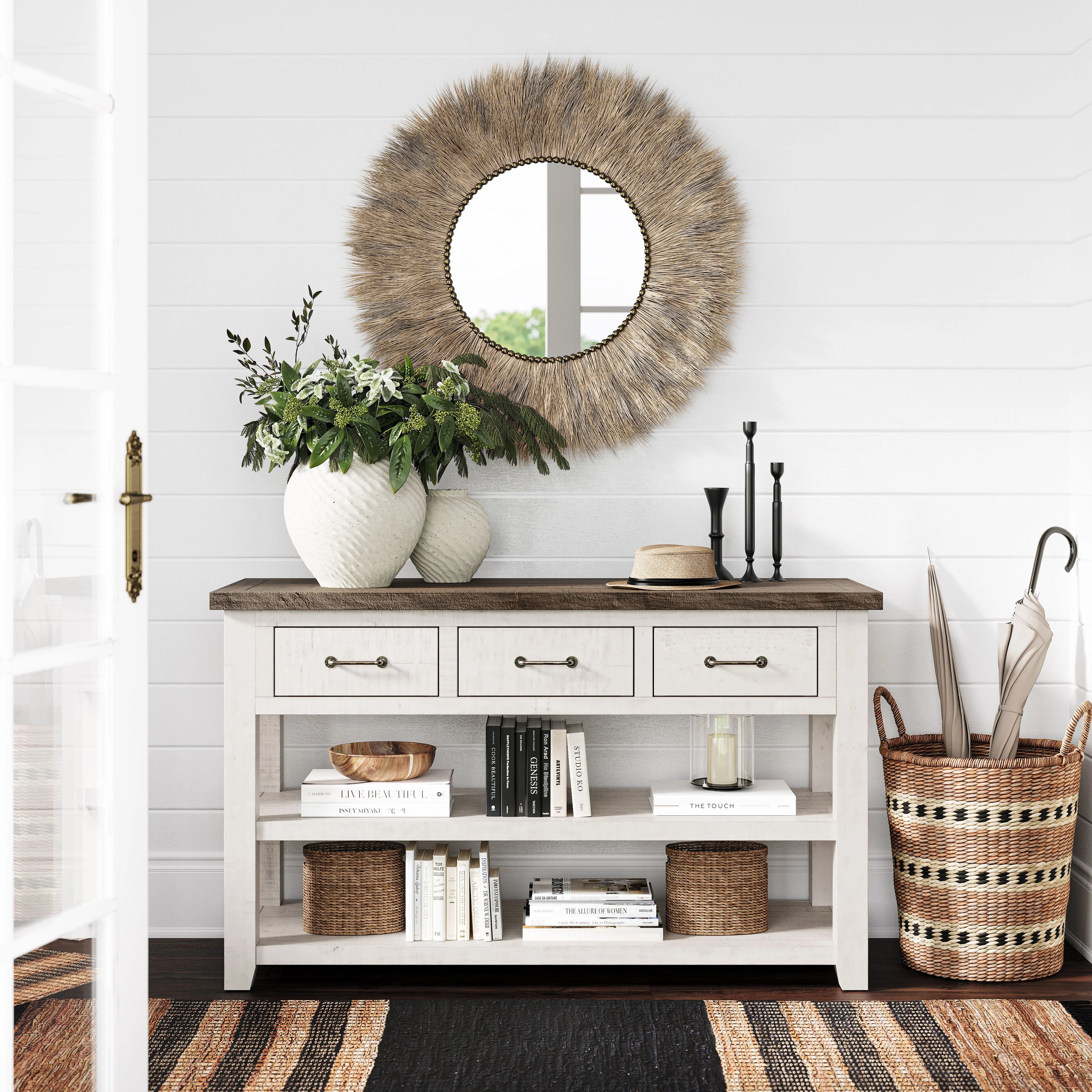 Rustic Reclaimed Pine Farmhouse Sofa Console Table G347879
