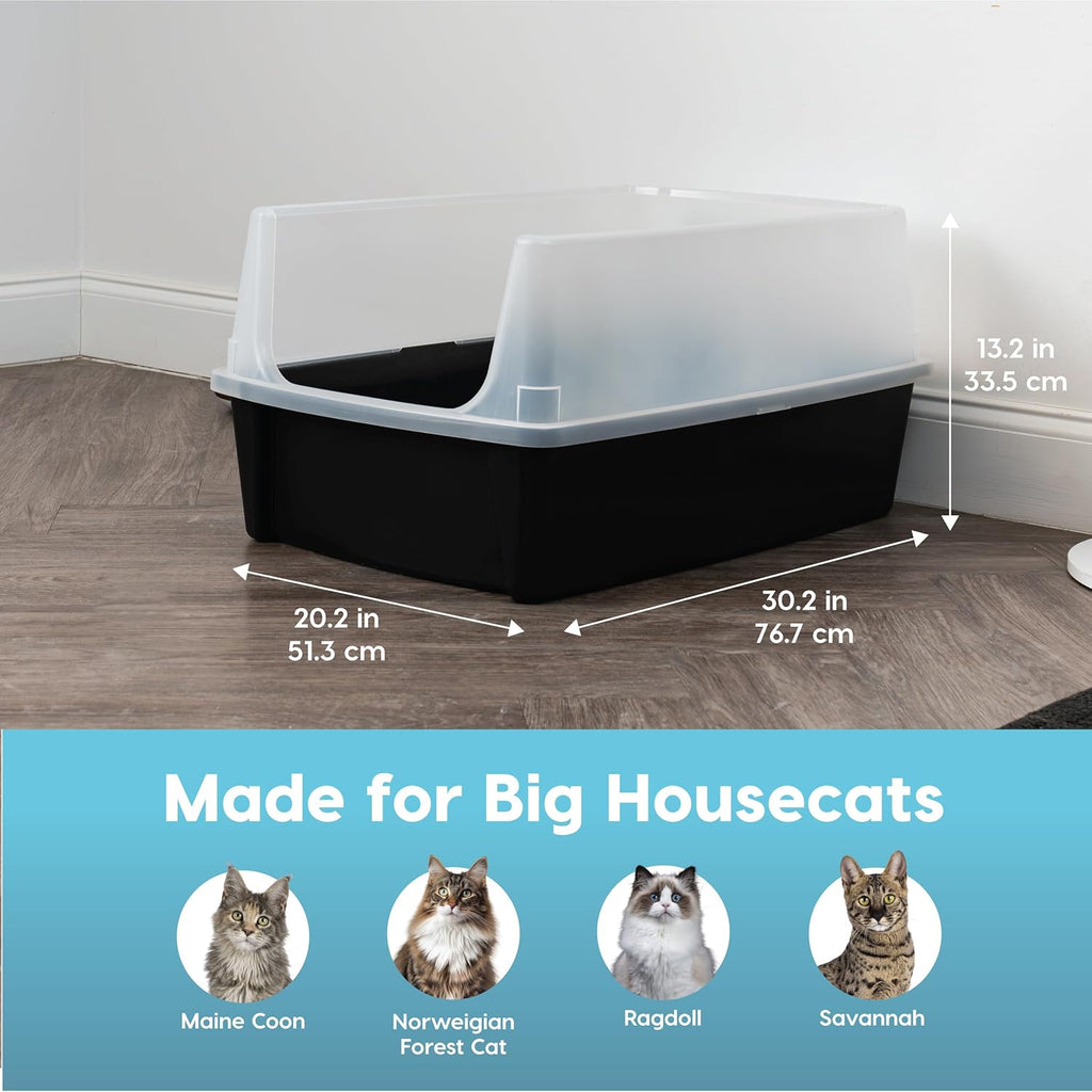 Extra Large Cat Litter Box with Scatter Shield, Open Top High Sided J20154