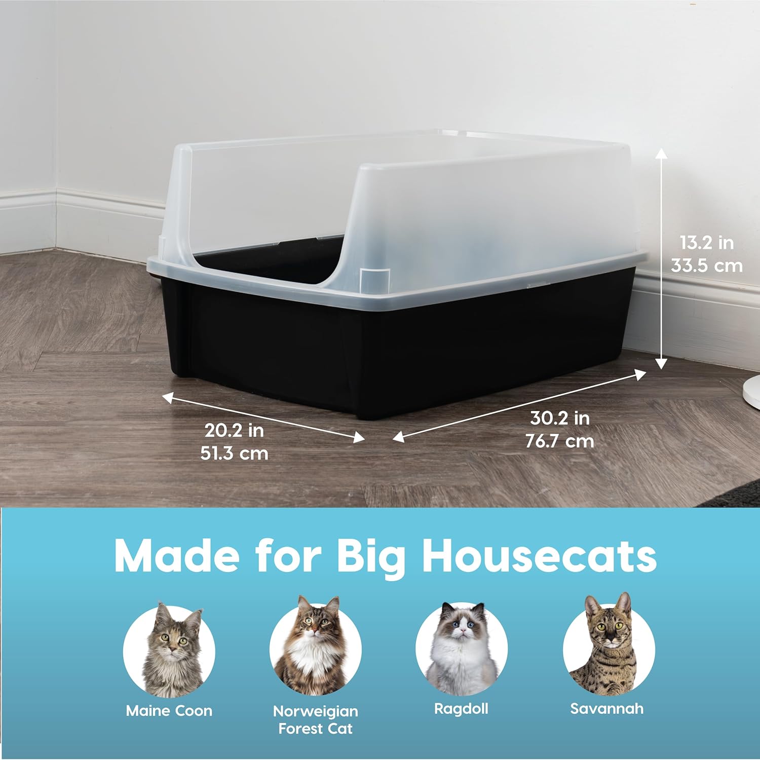 Extra Large Cat Litter Box with Scatter Shield, Open Top High Sided J20154