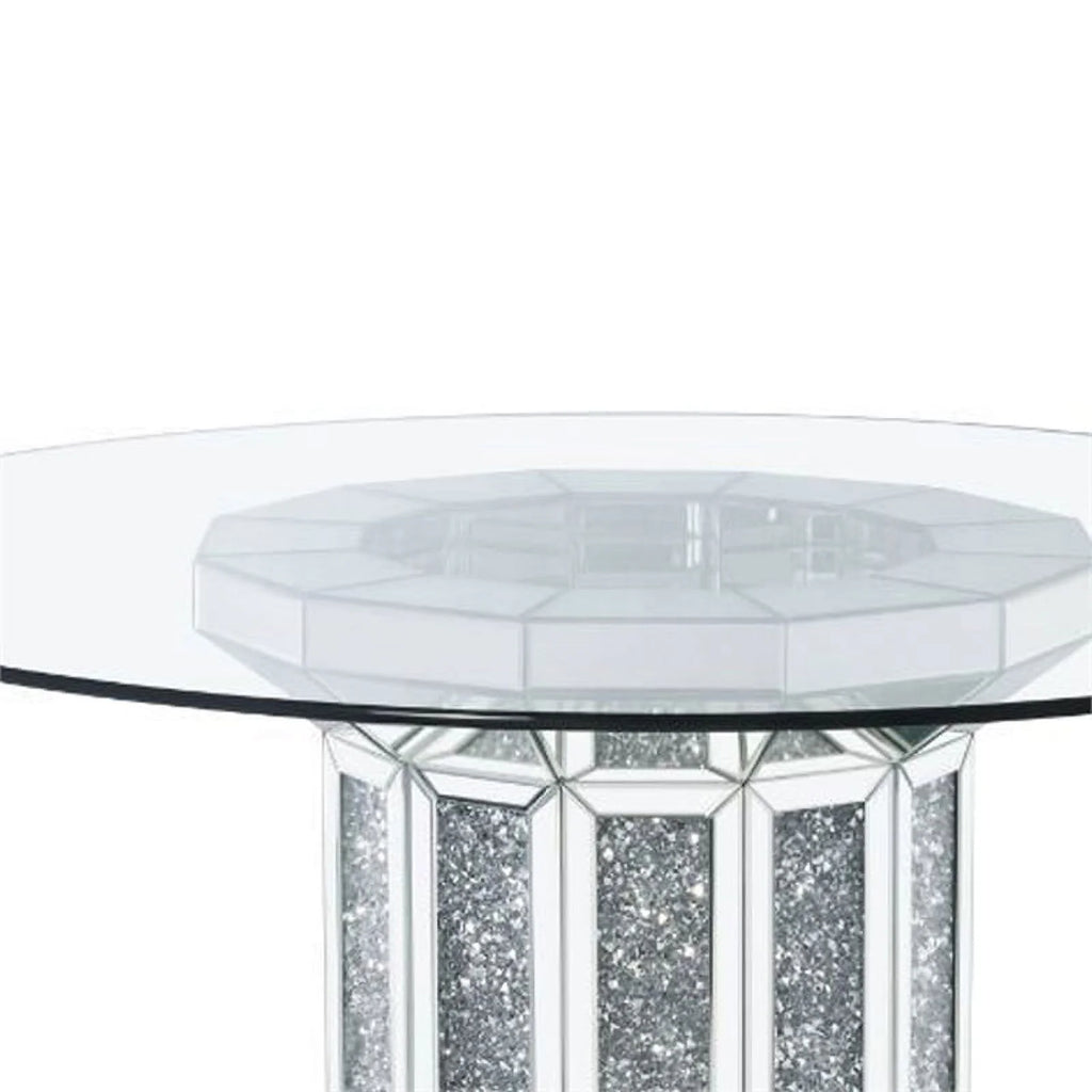 Round Glass Top Dining Table with Cross Oval Base B2734