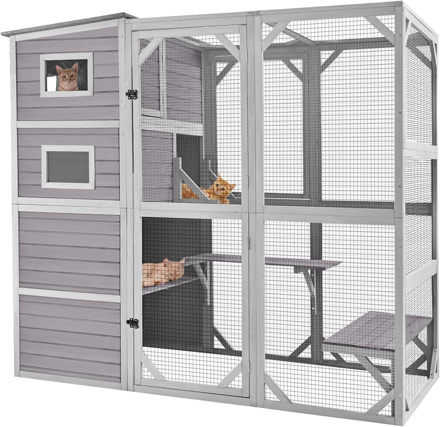 Large Cat Catio Kitty House wih 4 Tiers Cat House for Outdoor Cats Waterproof roof Cat Enclosures,77 Inch