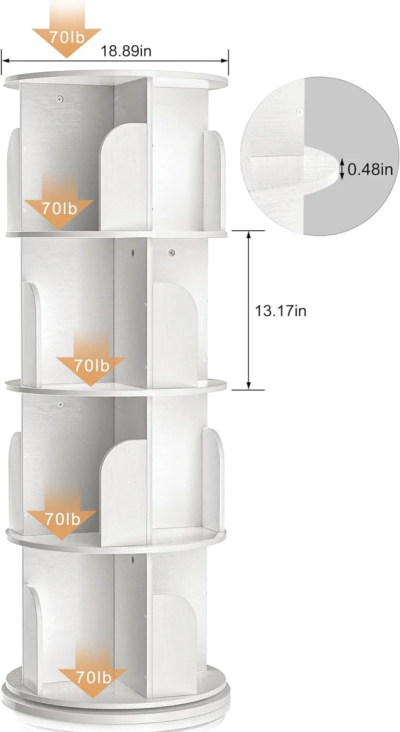 360 Rotating 4-Tier Narrow Bookcase for Small Spaces, White H7274