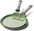 Nonstick Crepe Pan with Spreader 10&11Inch Crepe Pan Set W/Detachable Handle Flat Skillet Tawa Dosa Tortilla Pan PFOA-Free Compatible with All Stovetops Green
