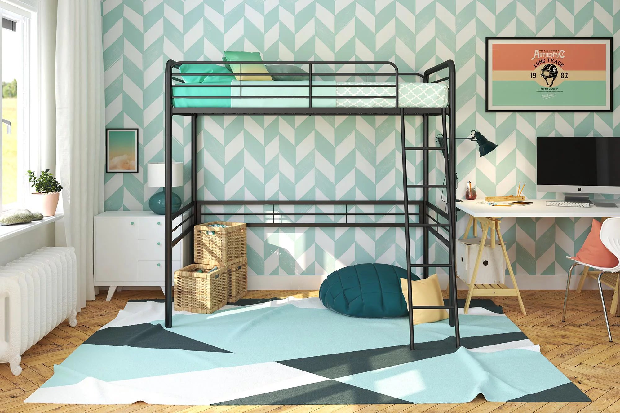 Twin Metal Loft Bed, Black B57866