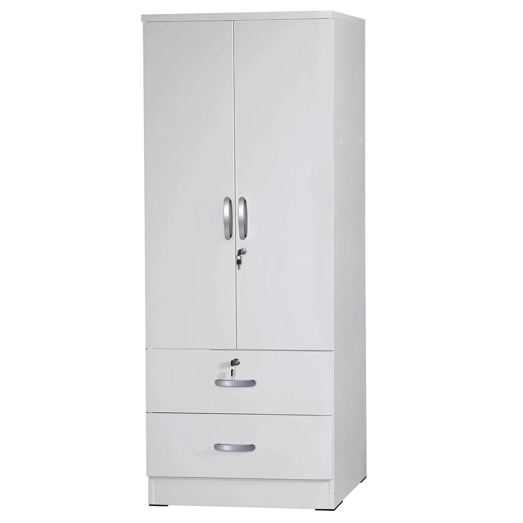 Wood 2-Door Wardrobe Armoire with 2-Drawers in White L701714