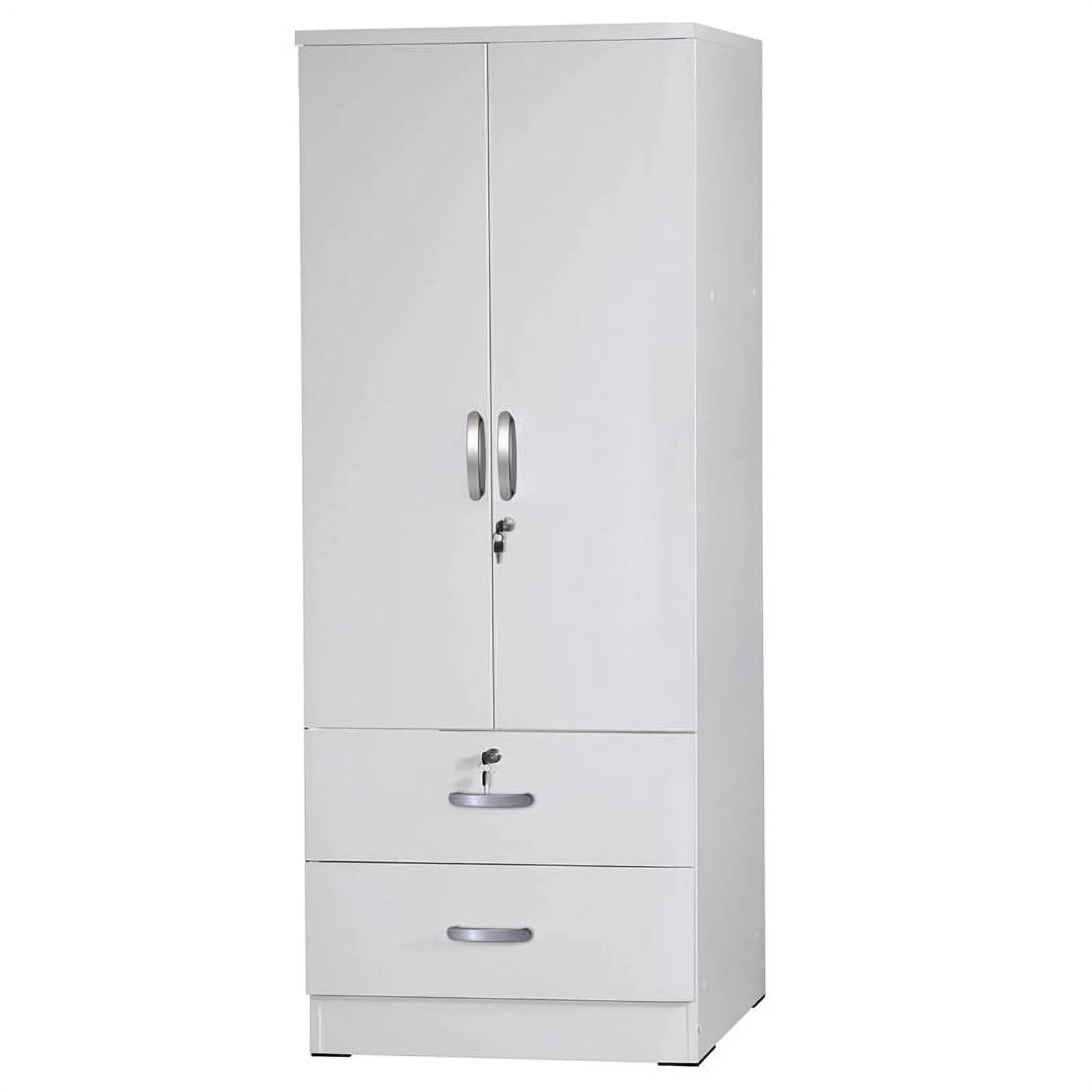 Wood 2-Door Wardrobe Armoire with 2-Drawers in White L701714