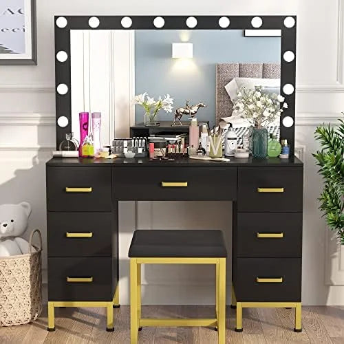 Vanity Set with Lighted Mirror and Cushioned Stool Z6449