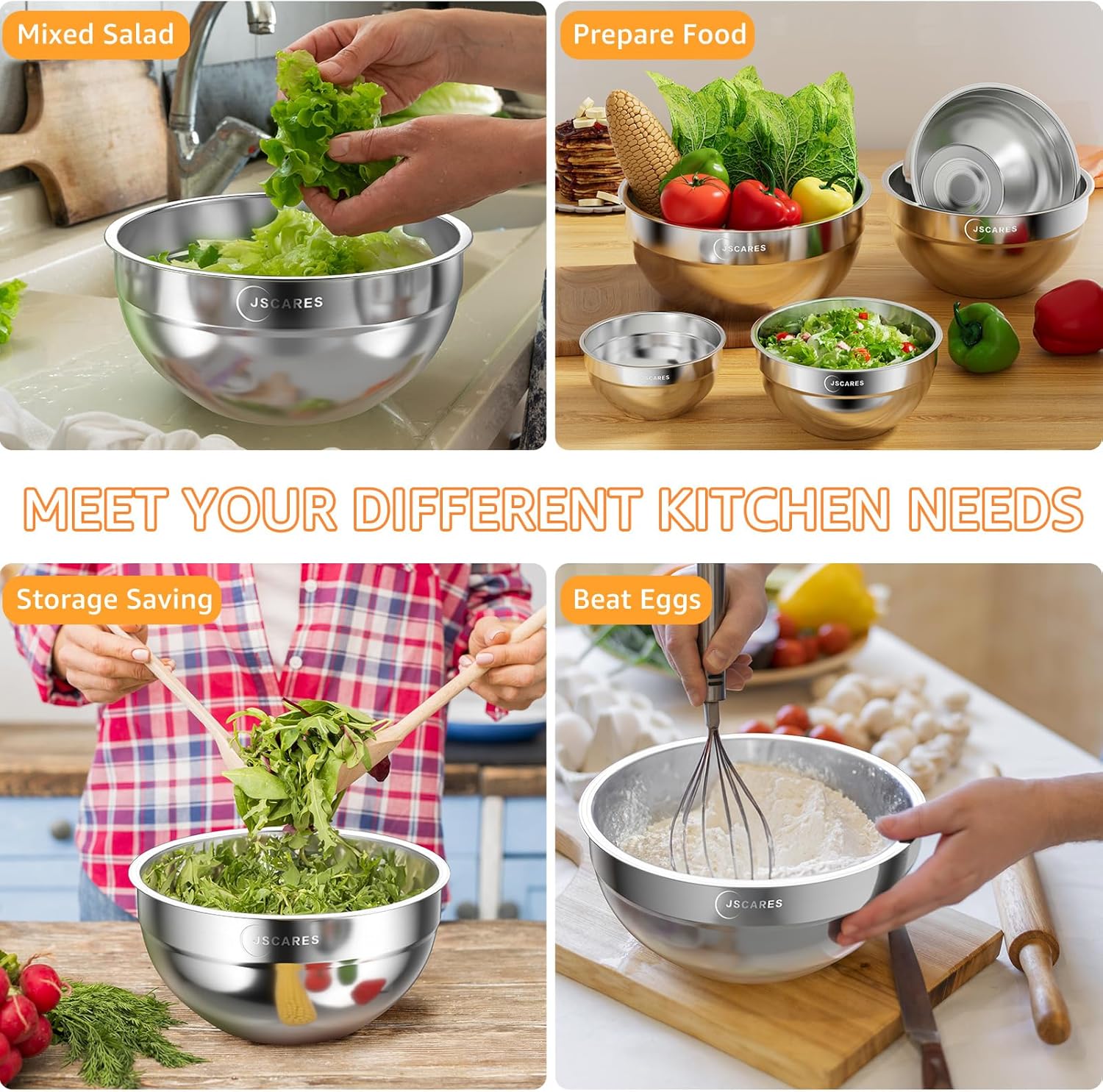 Mixing Bowls with Lids, 5 Piece Stainless Steel, Stackable, Airtight C308674