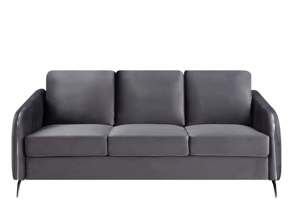 Gray Velvet Living Room Set with Vertical Channel-Quilted Design K1547