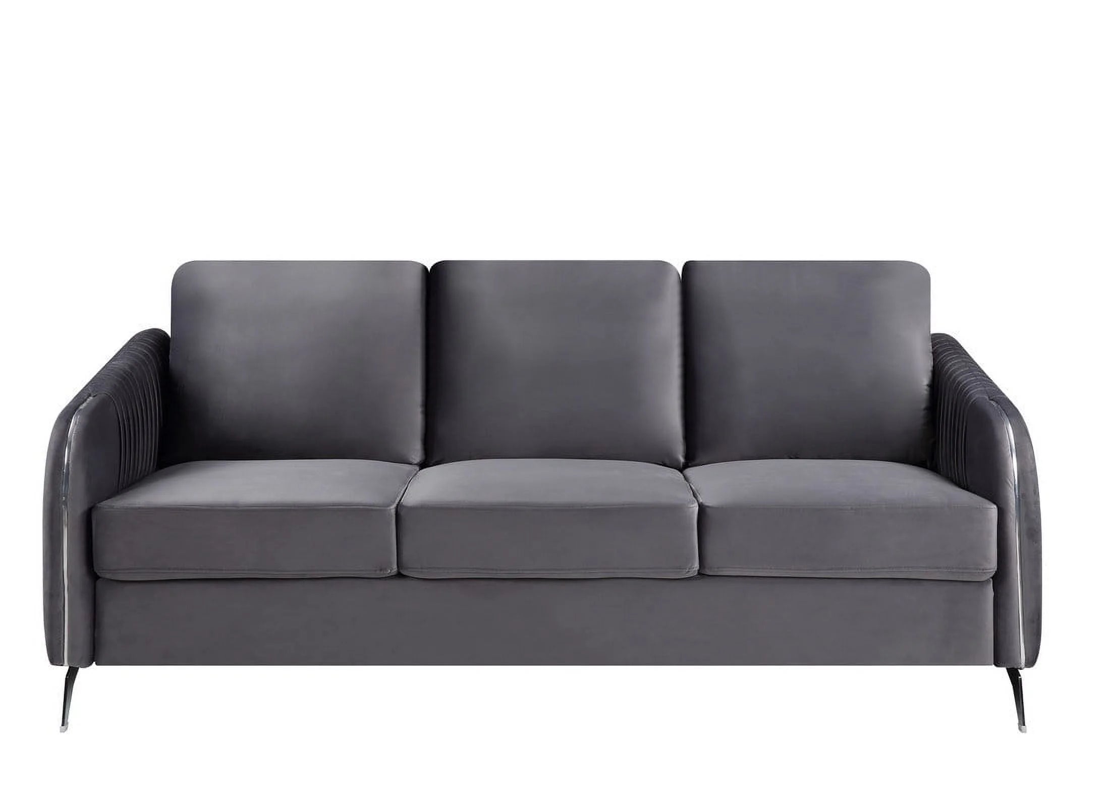 Gray Velvet Living Room Set with Vertical Channel-Quilted Design K1547