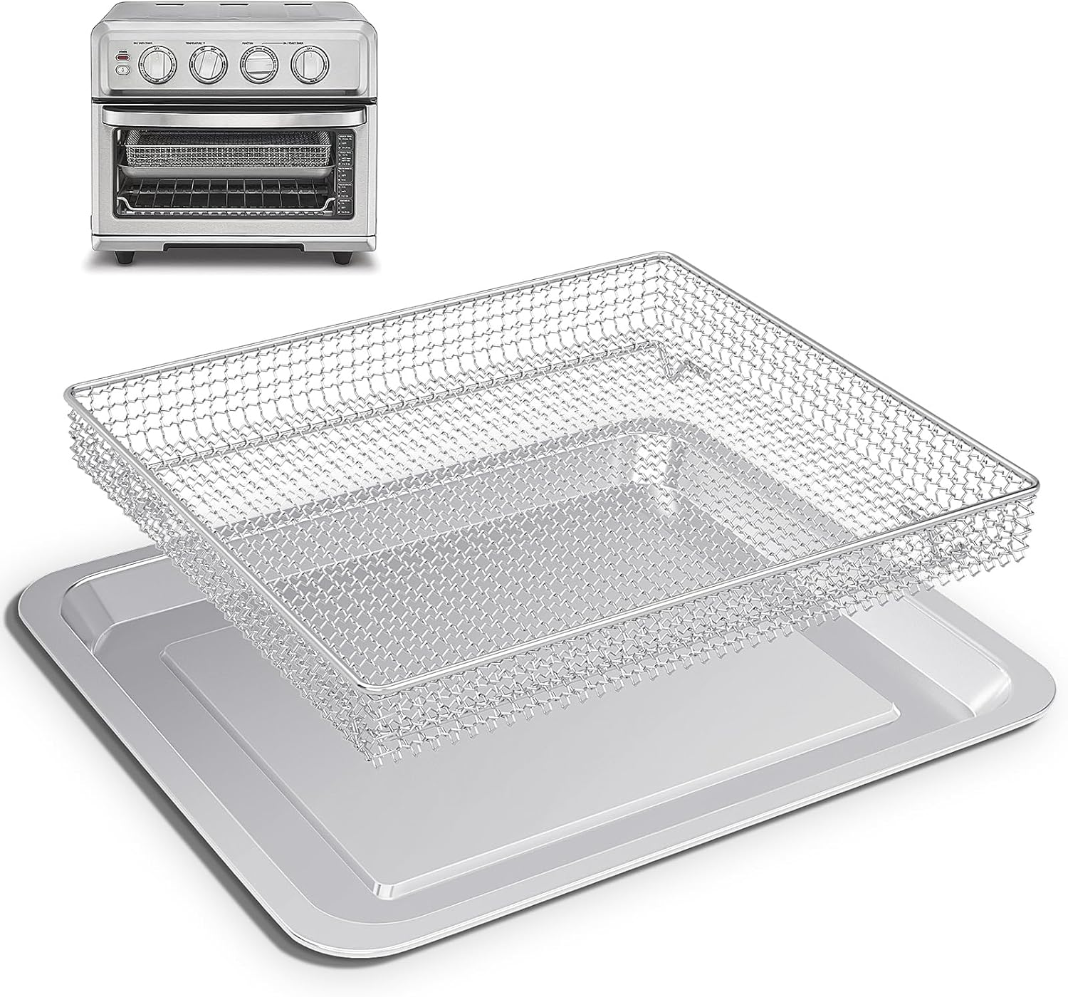 Stainless Steel Baking Tray Pan and Air Fryer Basket Compatible with Cuisinart Airfryer TOA-060 and TOA-065