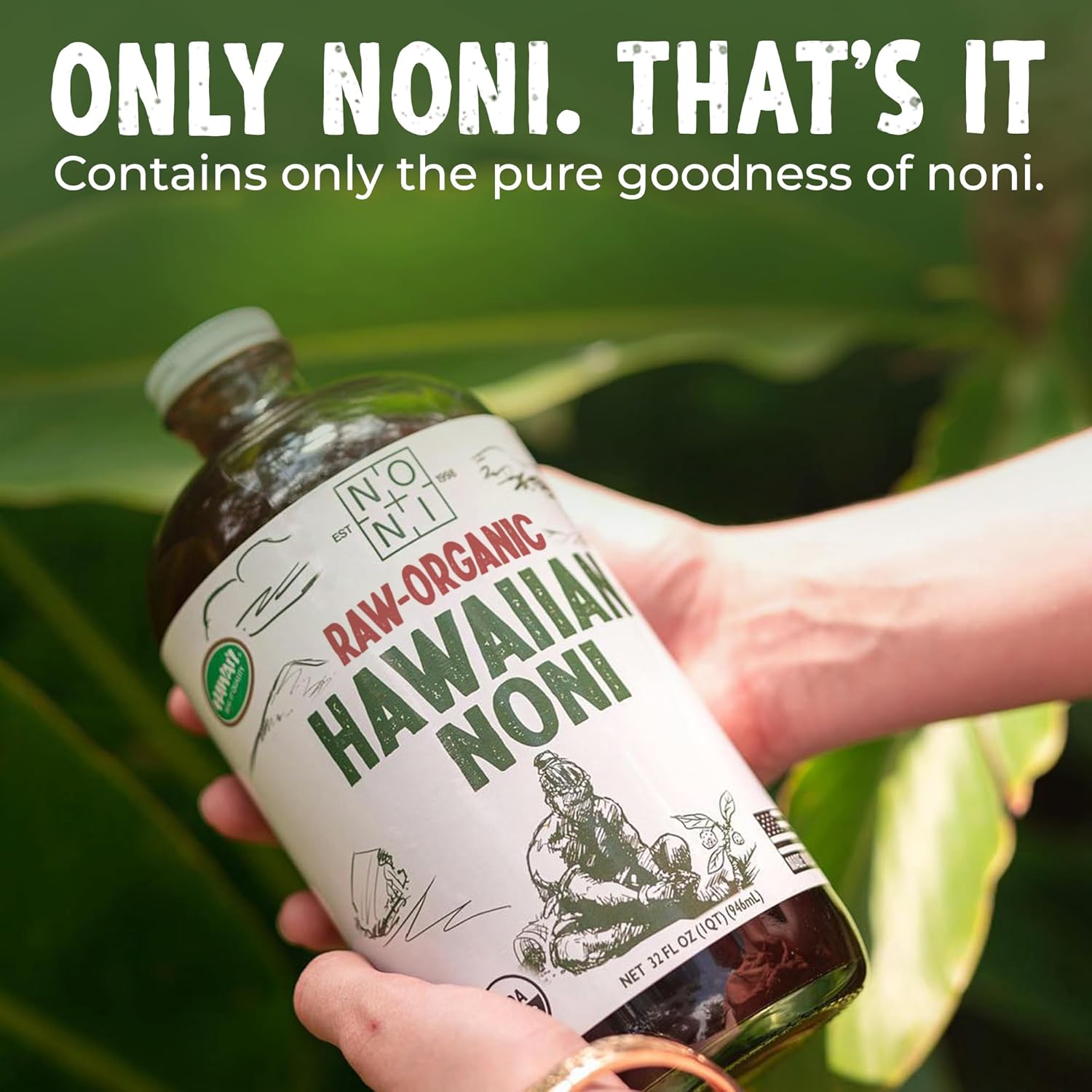Organic Noni Juice 32oz Glass Bottle 2-Pack Unsweetened T4663
