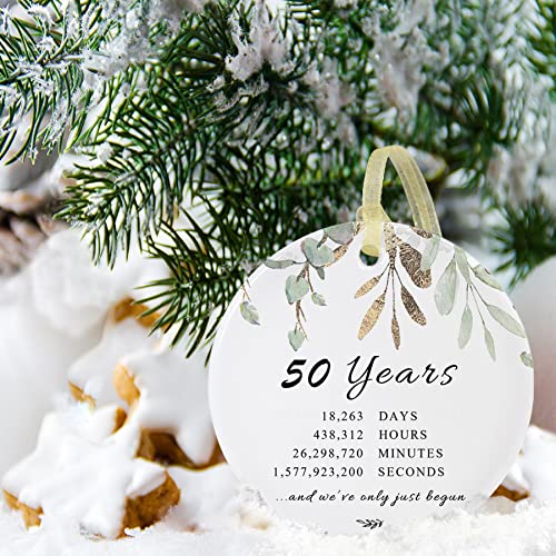 10 Years Anniversary Christmas Ornament, Ceramic for Couple, with Card and Gift Box C11609