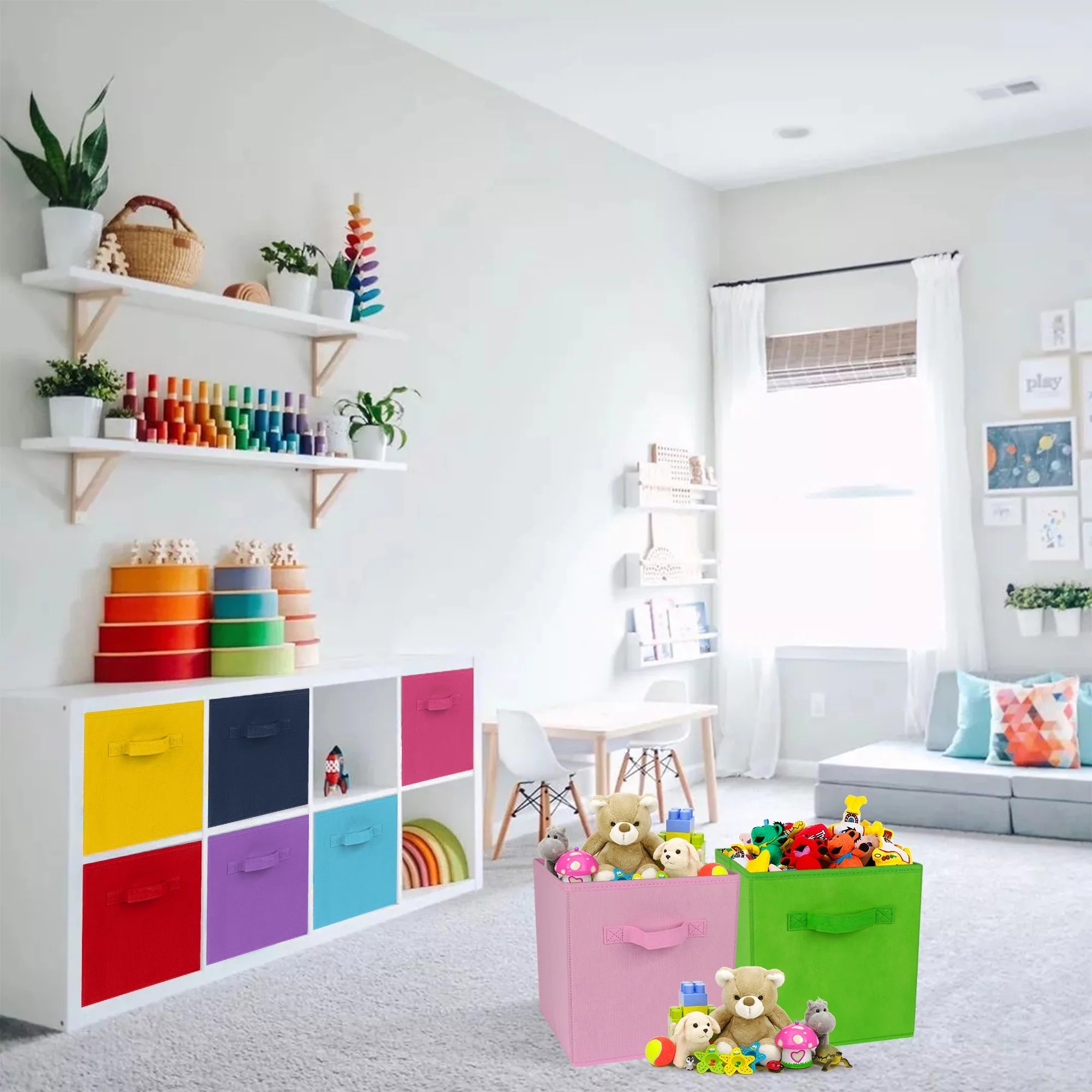 11 inch cube storage bins 8-pack, colorful kids toy organizer H60753