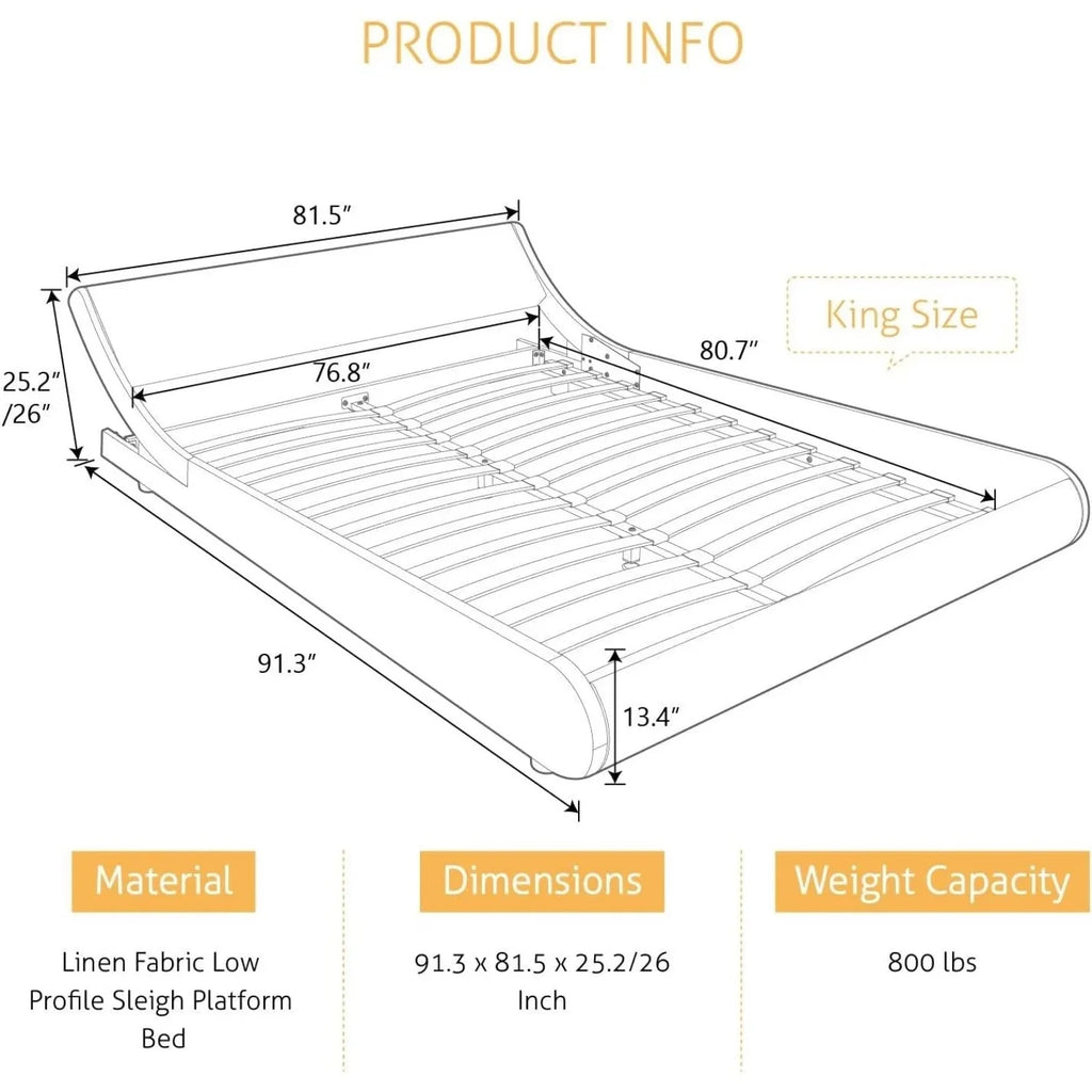 Modern Black Faux Leather Platform Bed Frame with Headboard Q1411