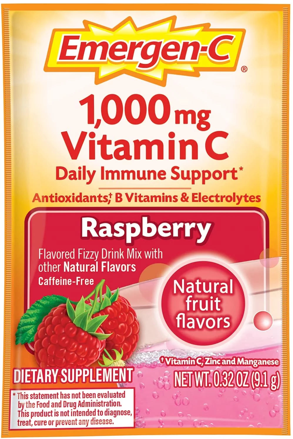 Vitamin C Powder with B Vitamins and Electrolytes, Raspberry Flavor, 30 Count C897