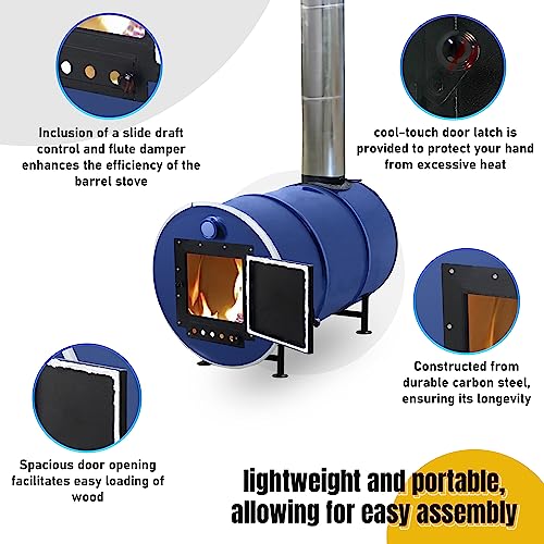 Double Barrel Stove Adapter Kit for 30-55 Gallon Drums, Camping Wood Stove R8740