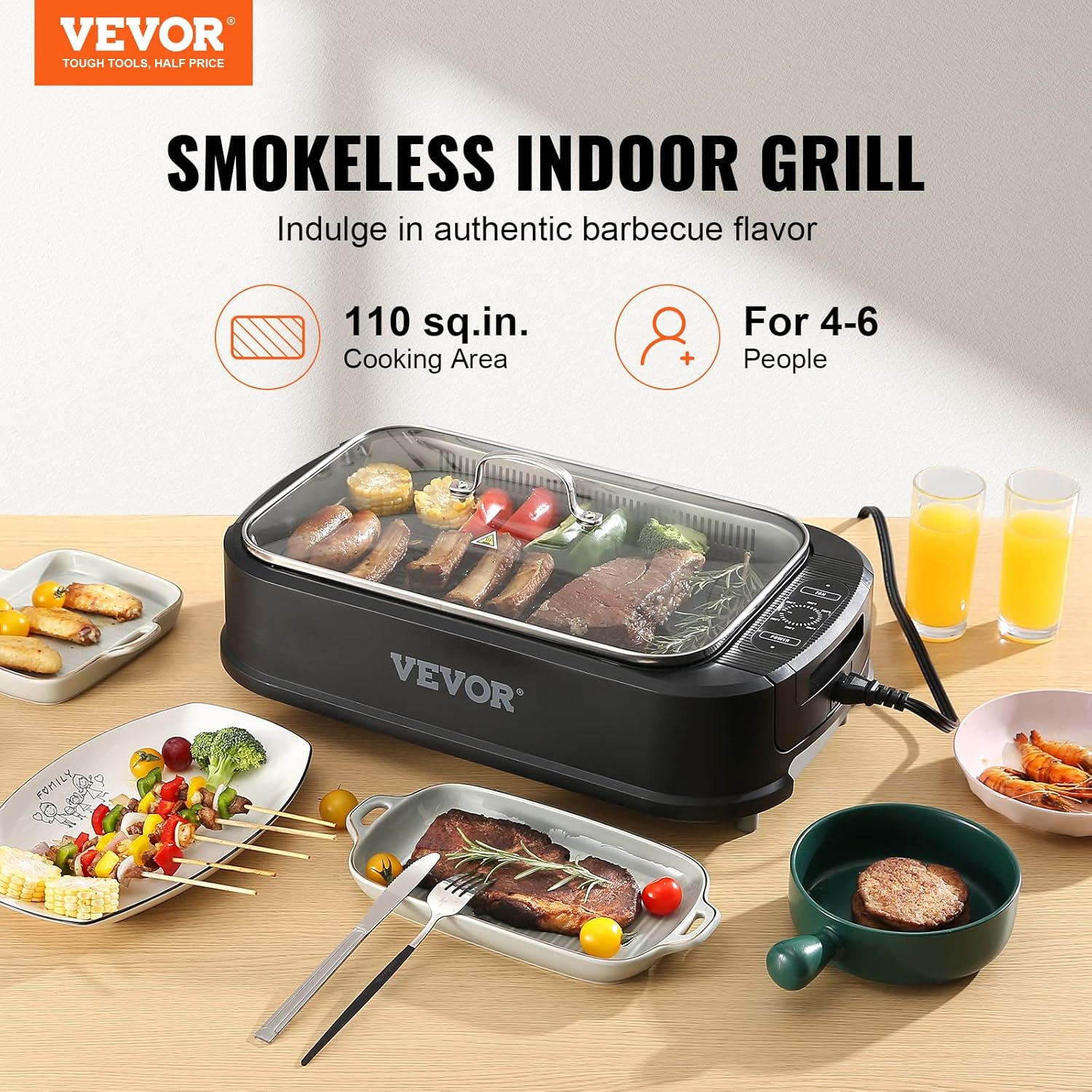 Smokeless Indoor Electric Grill with Non-Stick Surface C8723