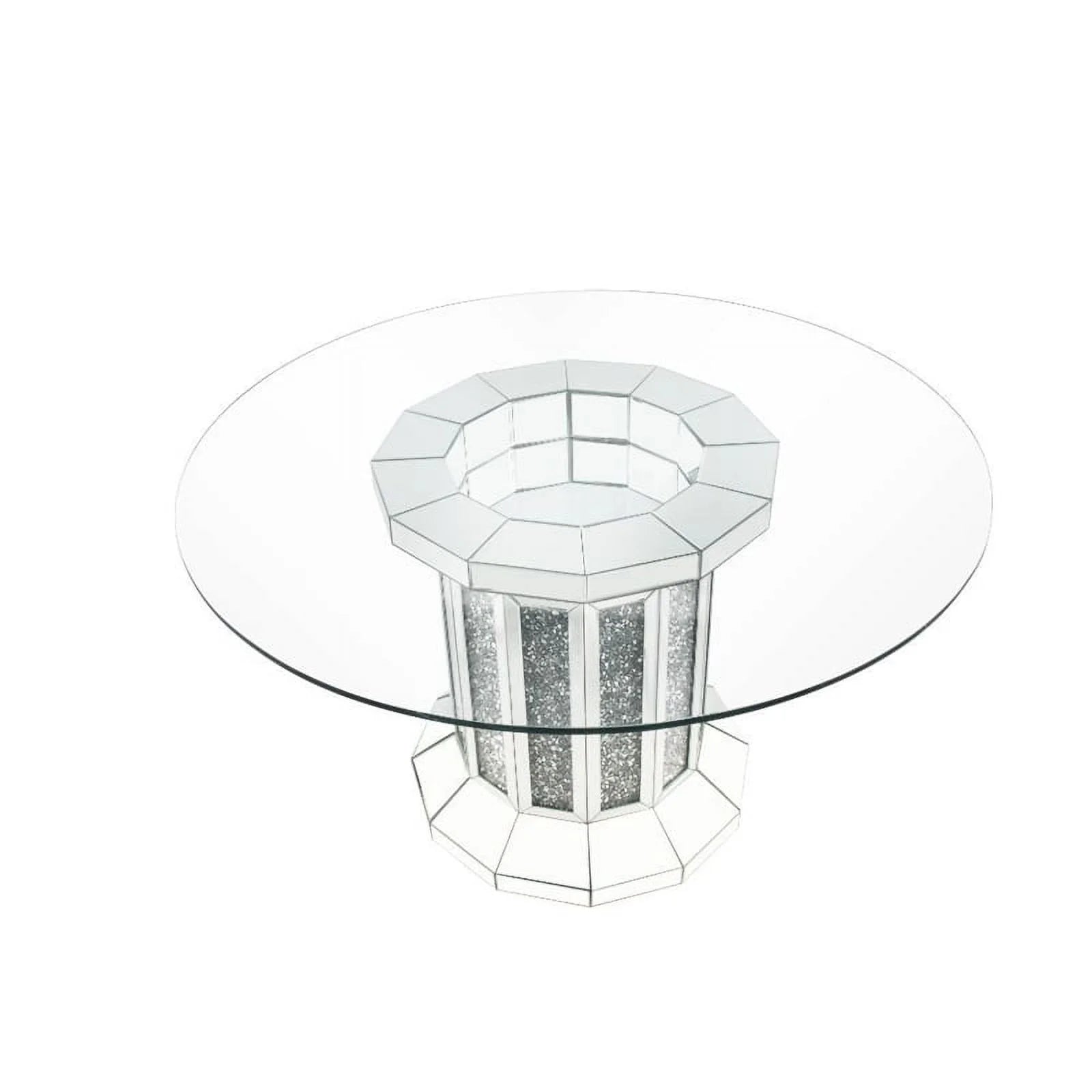 Round Glass Top Dining Table with Cross Oval Base B2734