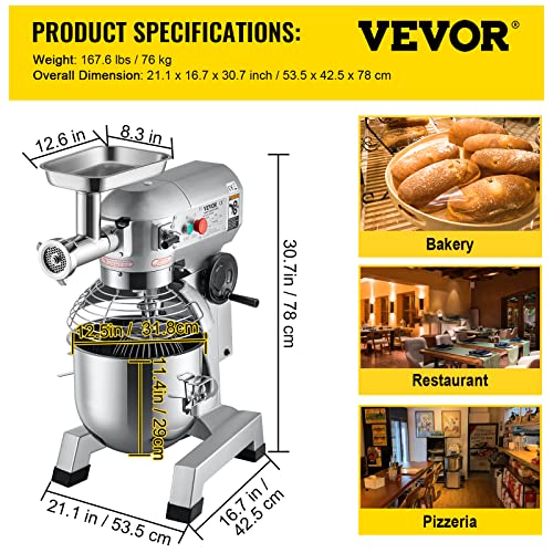 Commercial Food Mixer, 8.5Qt, 450W, Dual Rotating Dough Kneading Machine with Stainless Steel Bowl G439180