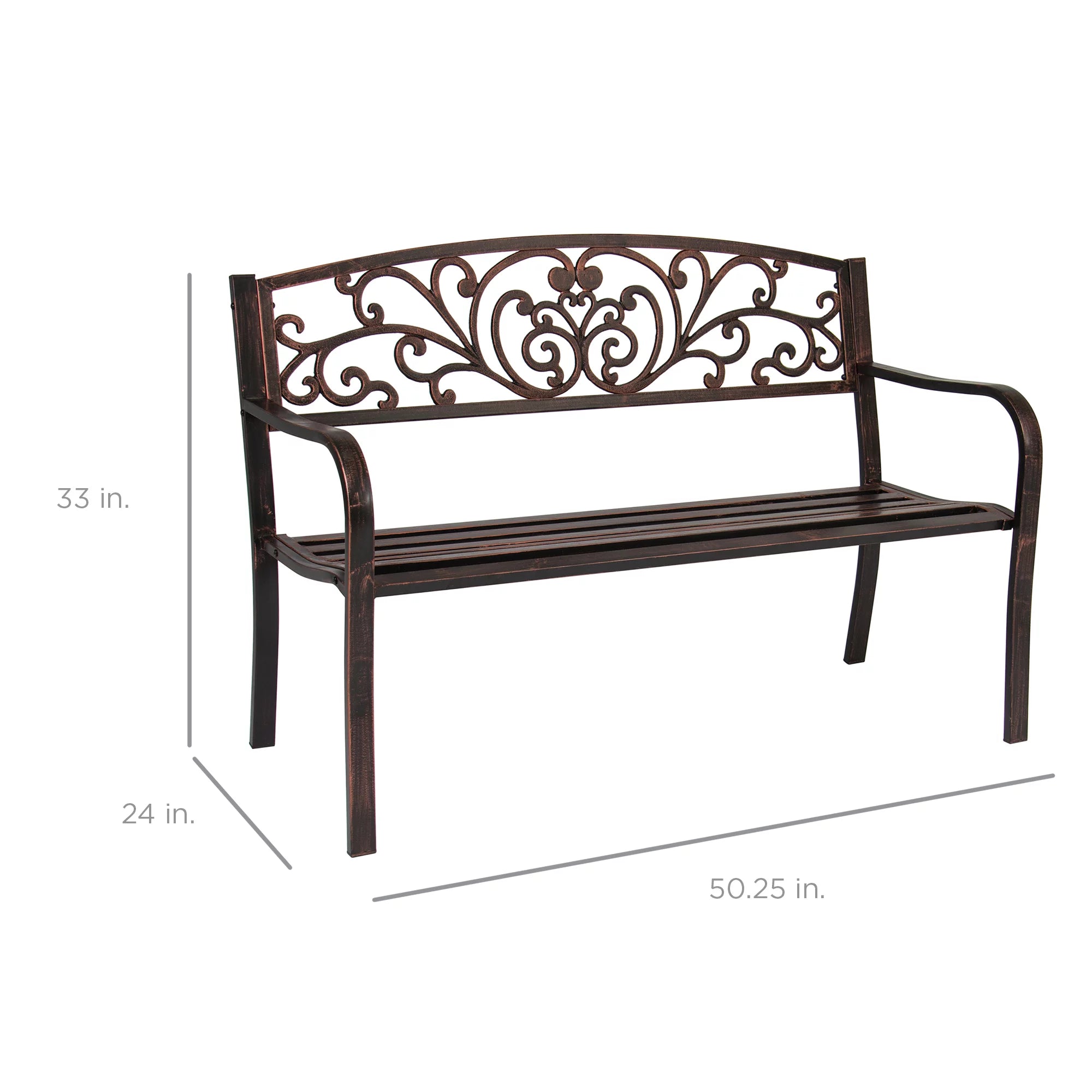 Outdoor Steel Bench Garden Patio Porch Furniture with Floral Design Backrest N810