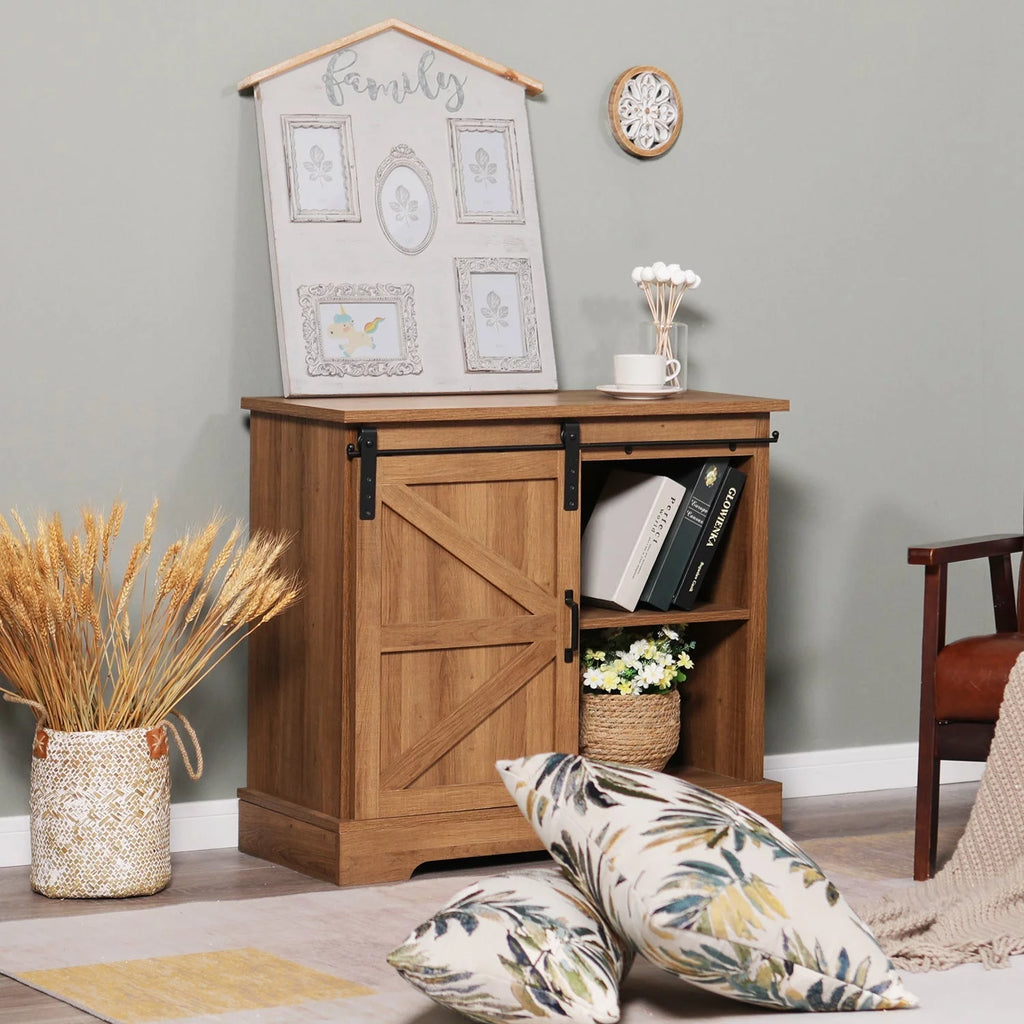 Farmhouse Sliding Barn Door Storage Cabinet Sideboard V1838