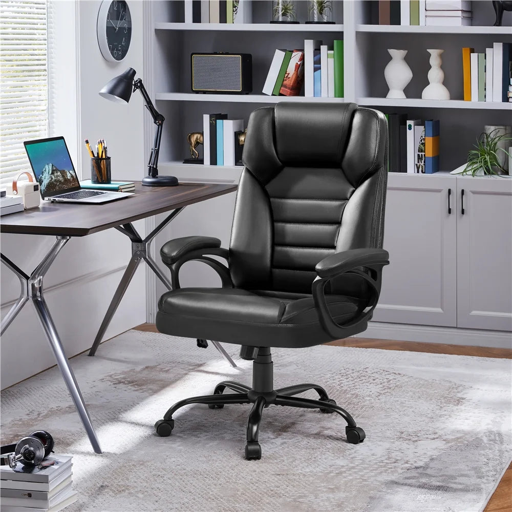 Faux Leather Executive Office Chair with Integrated Headrest, Black C91884