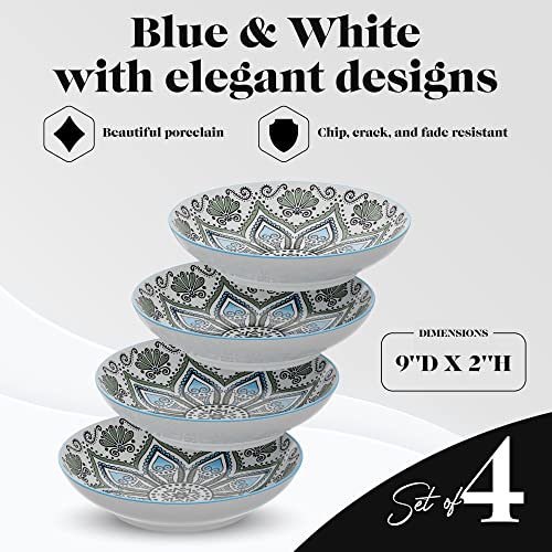 Pasta Bowls Set of 4, 9-Inch Wide and Shallow Dinner Plates X196616
